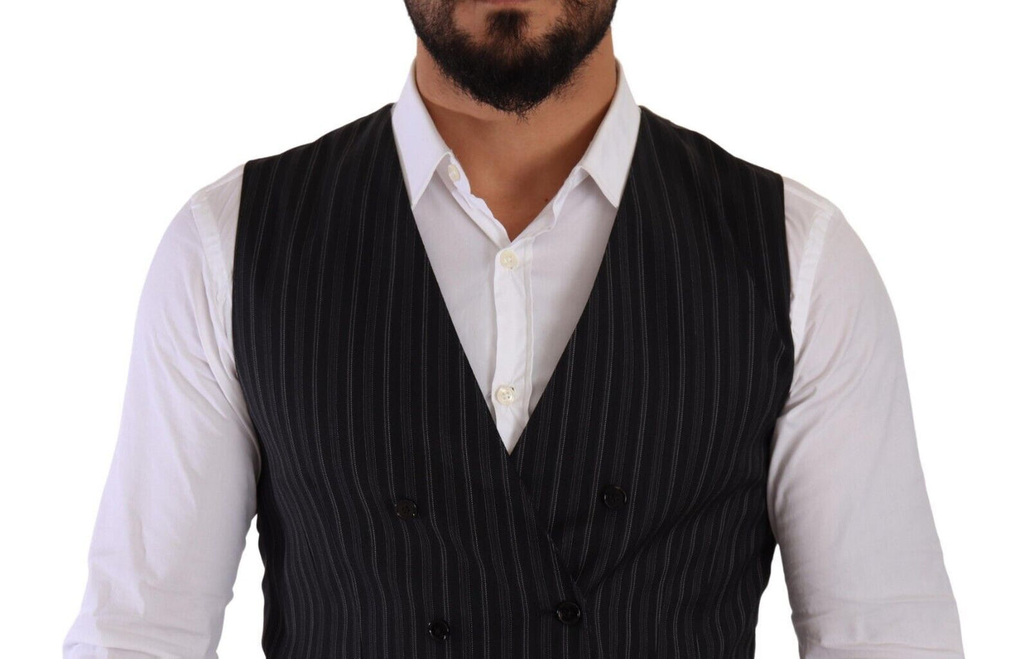 - Elegant Striped Double-Breasted Dress Vest