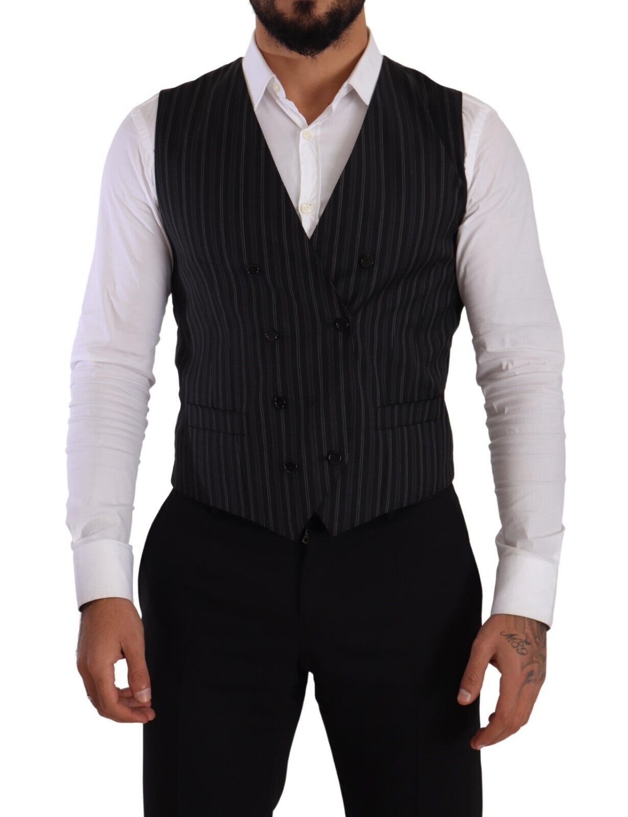 - Elegant Striped Double-Breasted Dress Vest