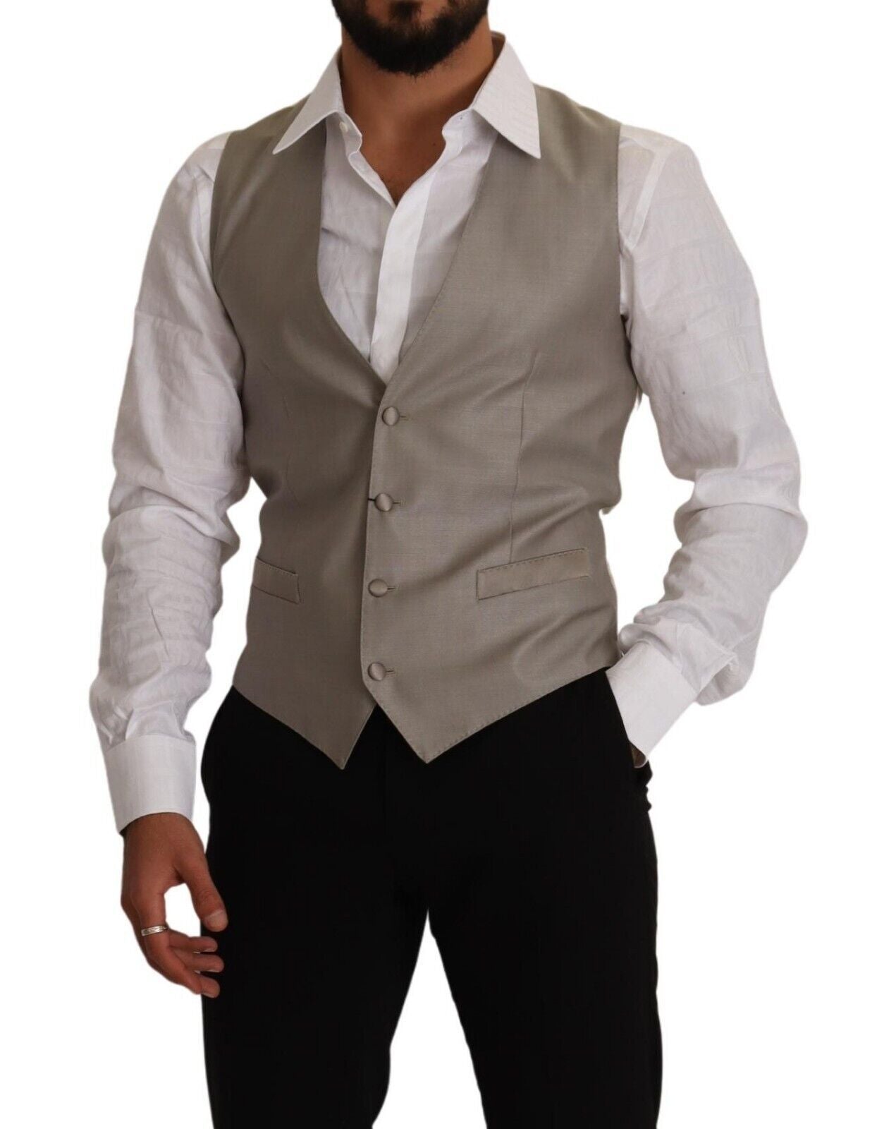 - Elegant Single Breasted Dress Vest in Beige