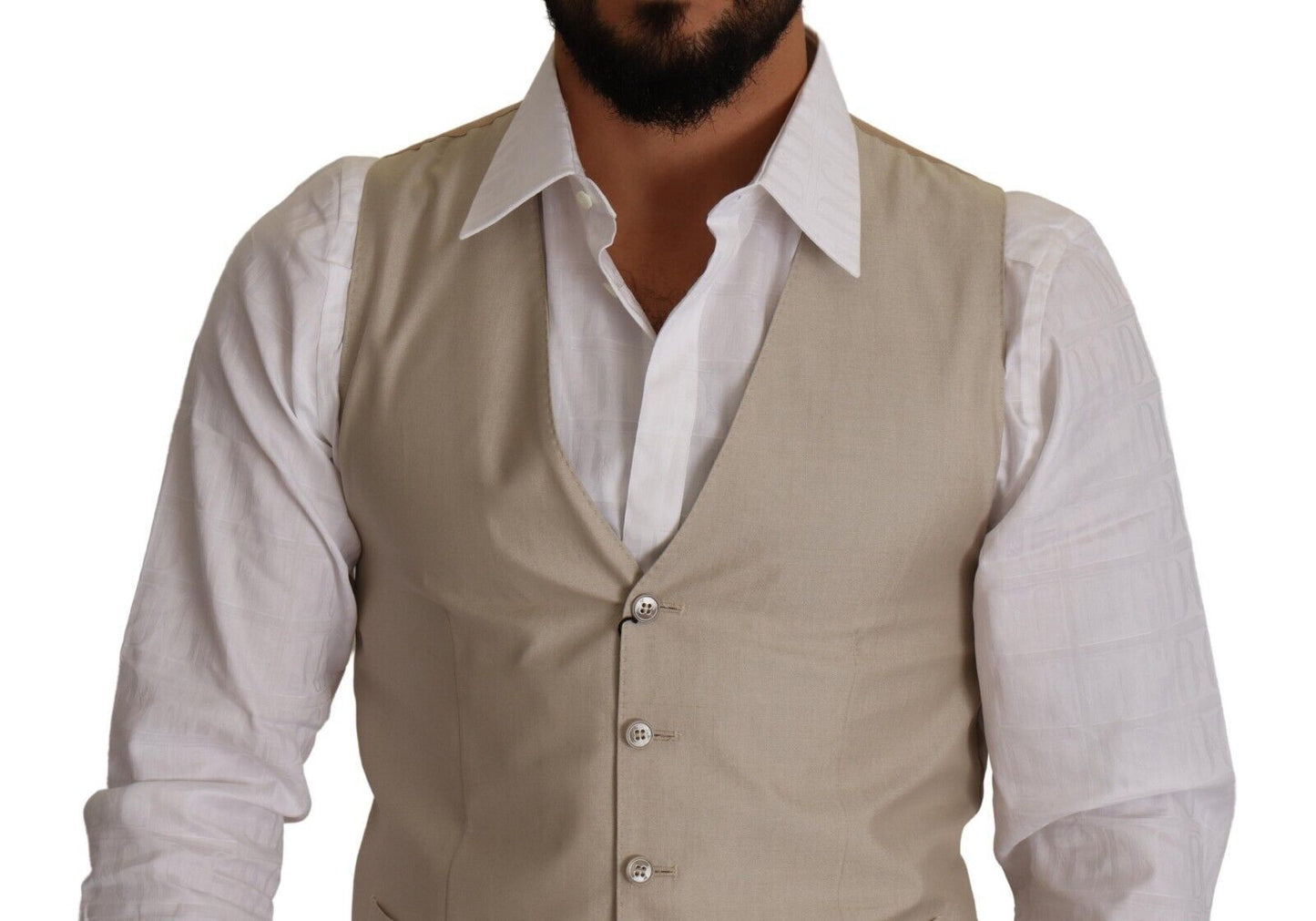 - Beige Cotton Silk Formal Dress Vest