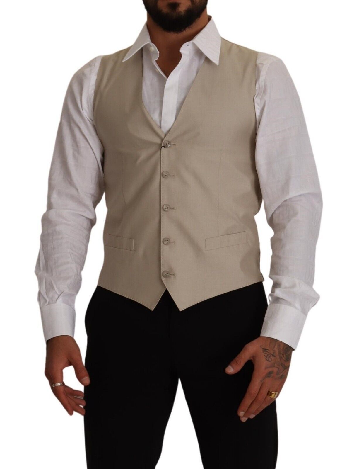 - Beige Cotton Silk Formal Dress Vest
