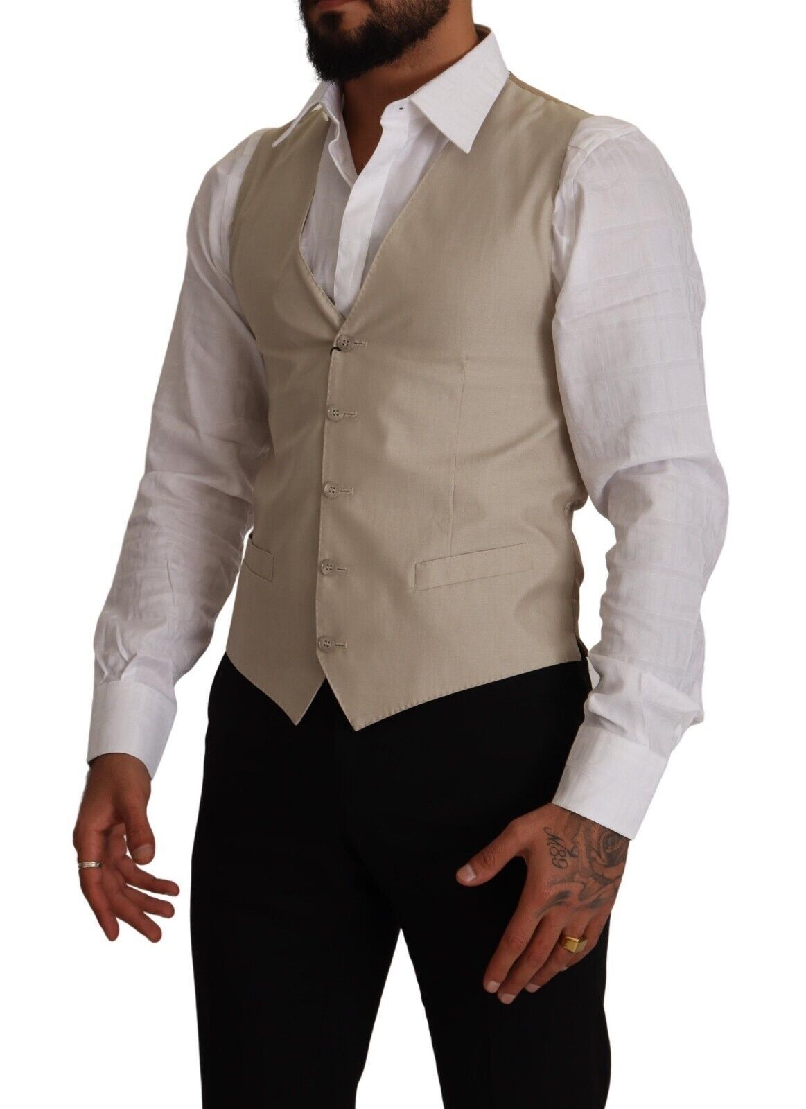 - Beige Cotton Silk Formal Dress Vest