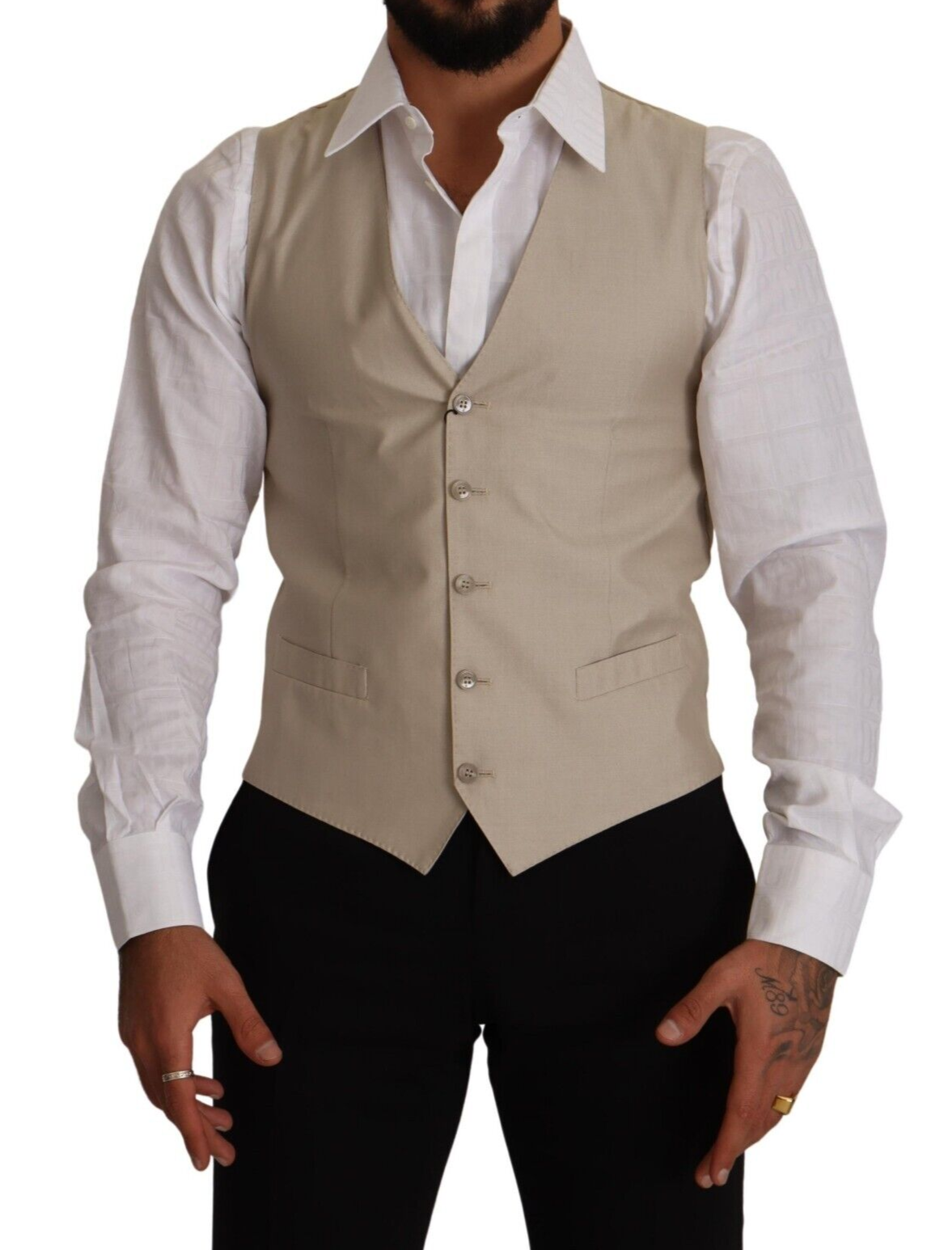 - Beige Cotton Silk Formal Dress Vest