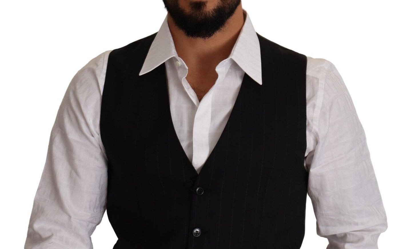 - Elegant Blue Striped Dress Vest