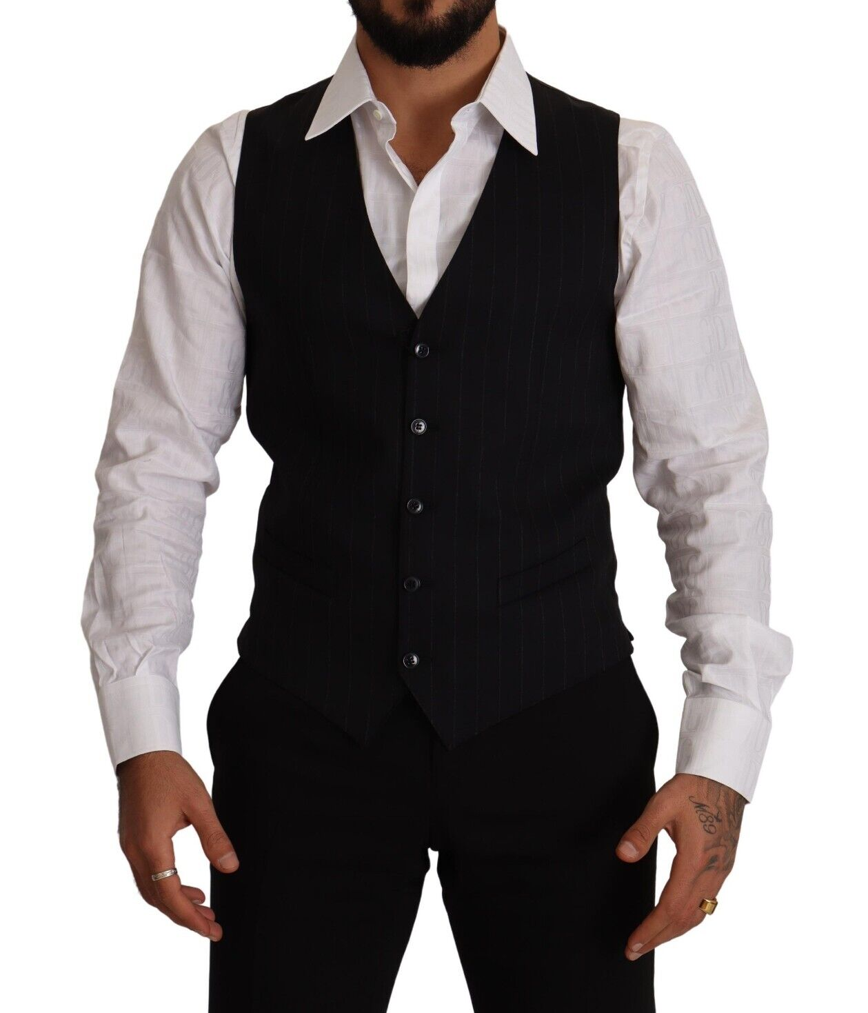 - Elegant Blue Striped Dress Vest