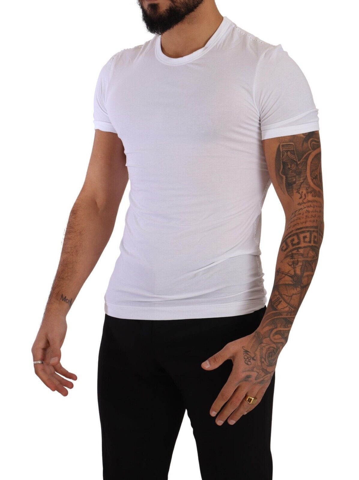 - Elegant White Cotton Blend Round Neck Tee