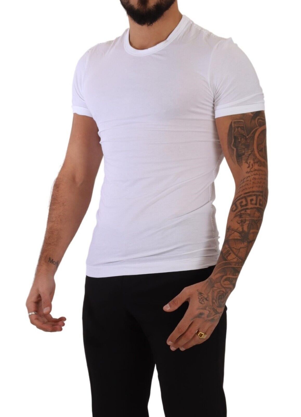 - Elegant White Cotton Blend Round Neck Tee
