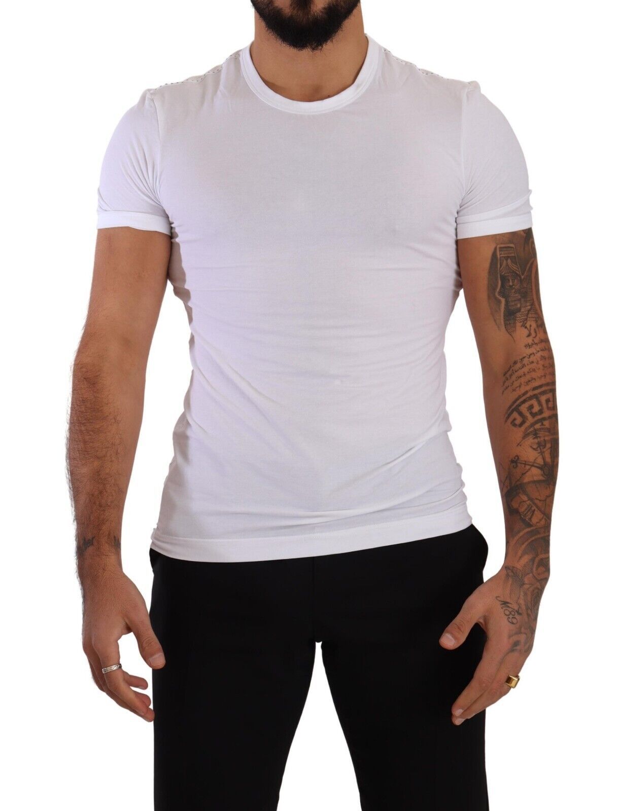 - Elegant White Cotton Blend Round Neck Tee