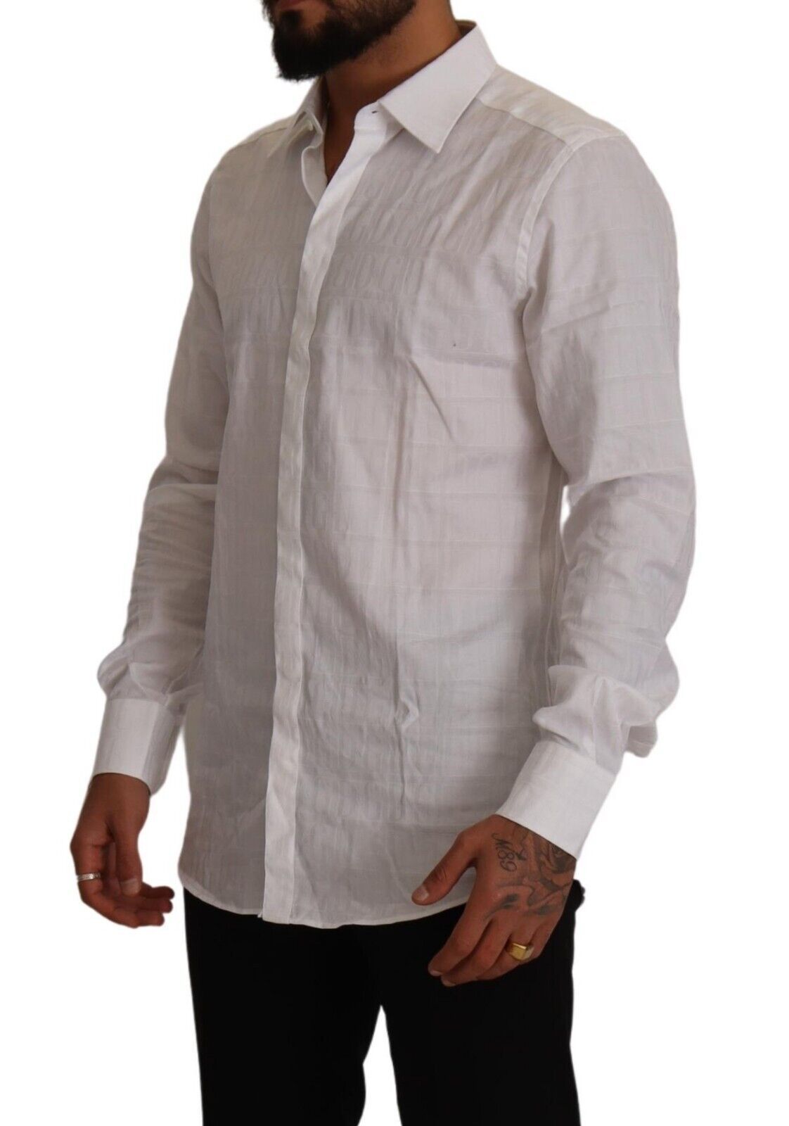 - Elegant White Cotton Dress Shirt - Slim Fit