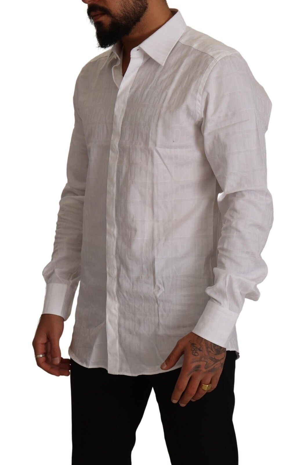 - Elegant White Cotton Dress Shirt - Slim Fit