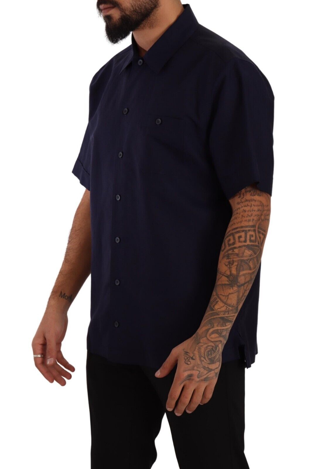 - Elegant Navy Blue Button-Down Casual Shirt