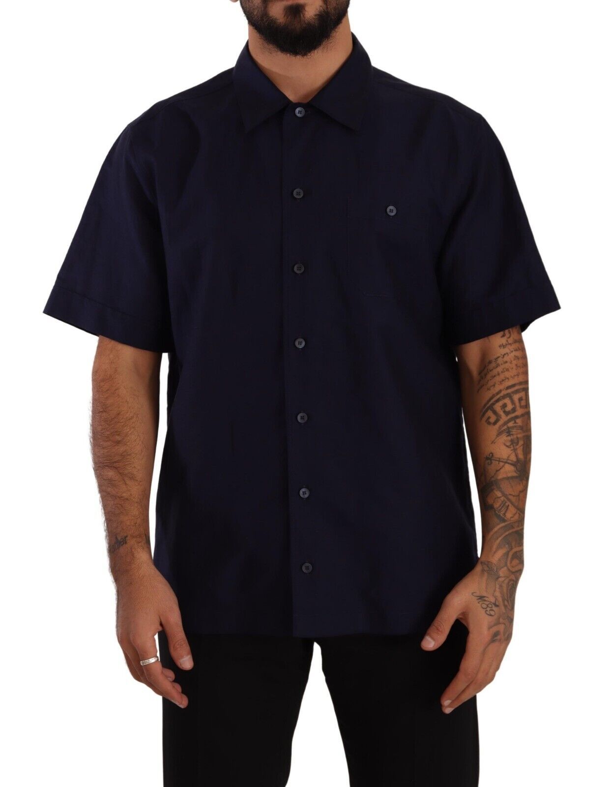 - Elegant Navy Blue Button-Down Casual Shirt