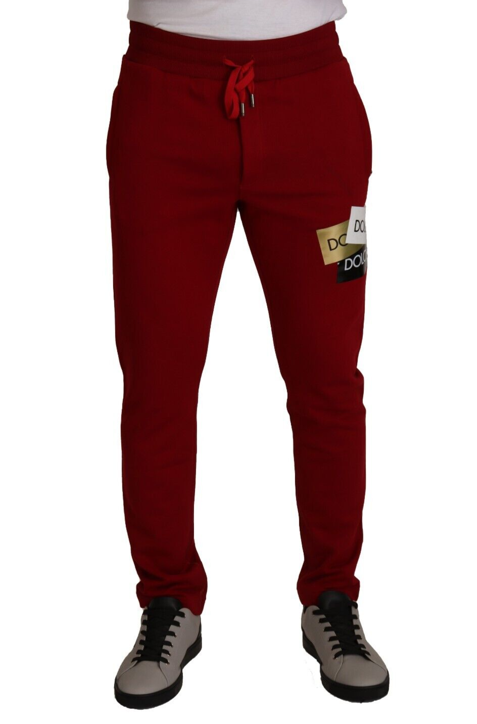 - Elegant Red Jogging Pants with Drawstring Closure