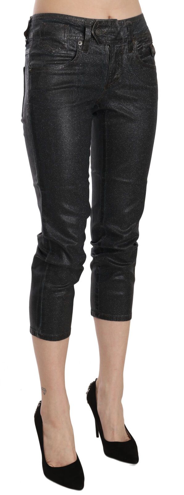 - Chic Black Mid Waist Cropped Jeans