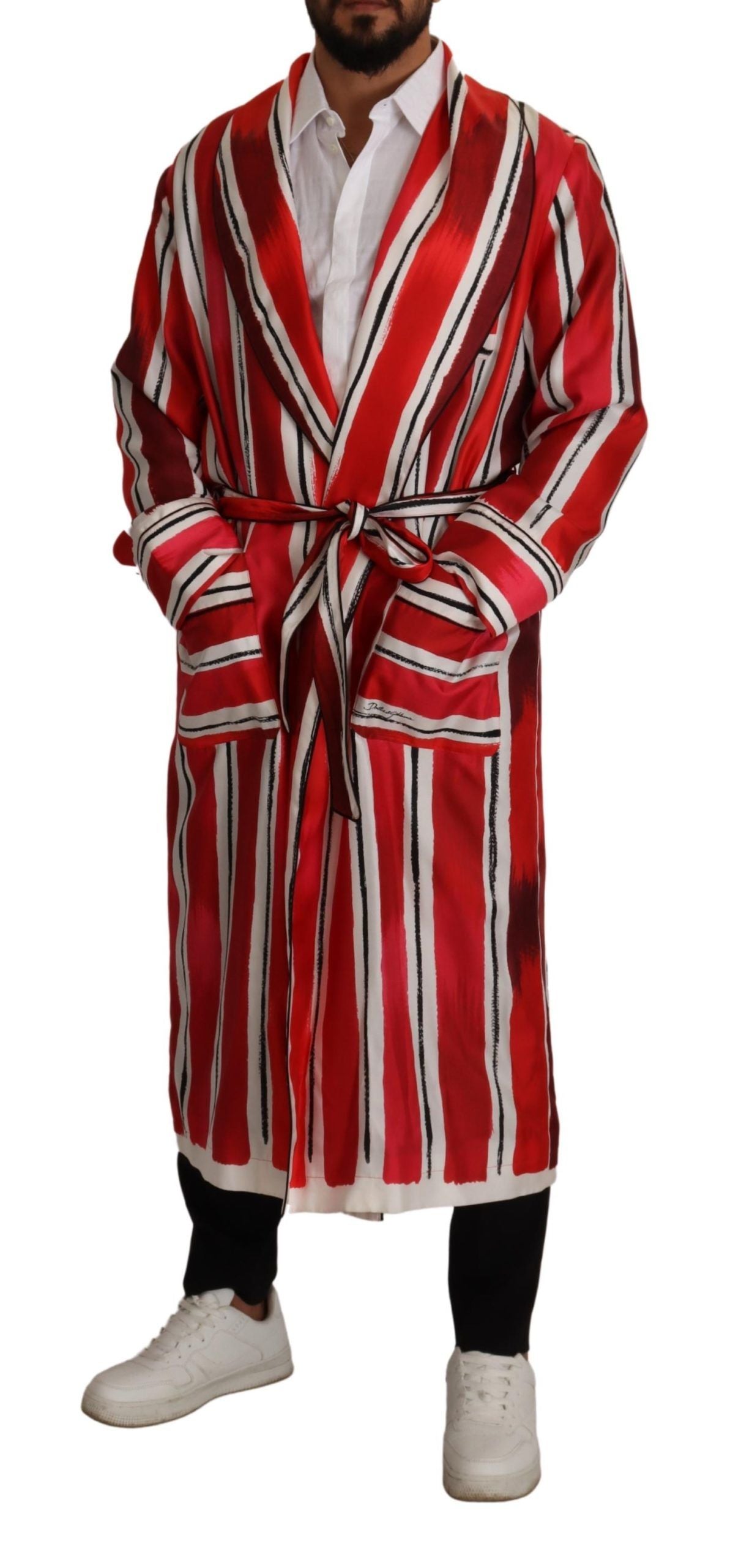 - Chic Striped Silk Sleepwear Robe