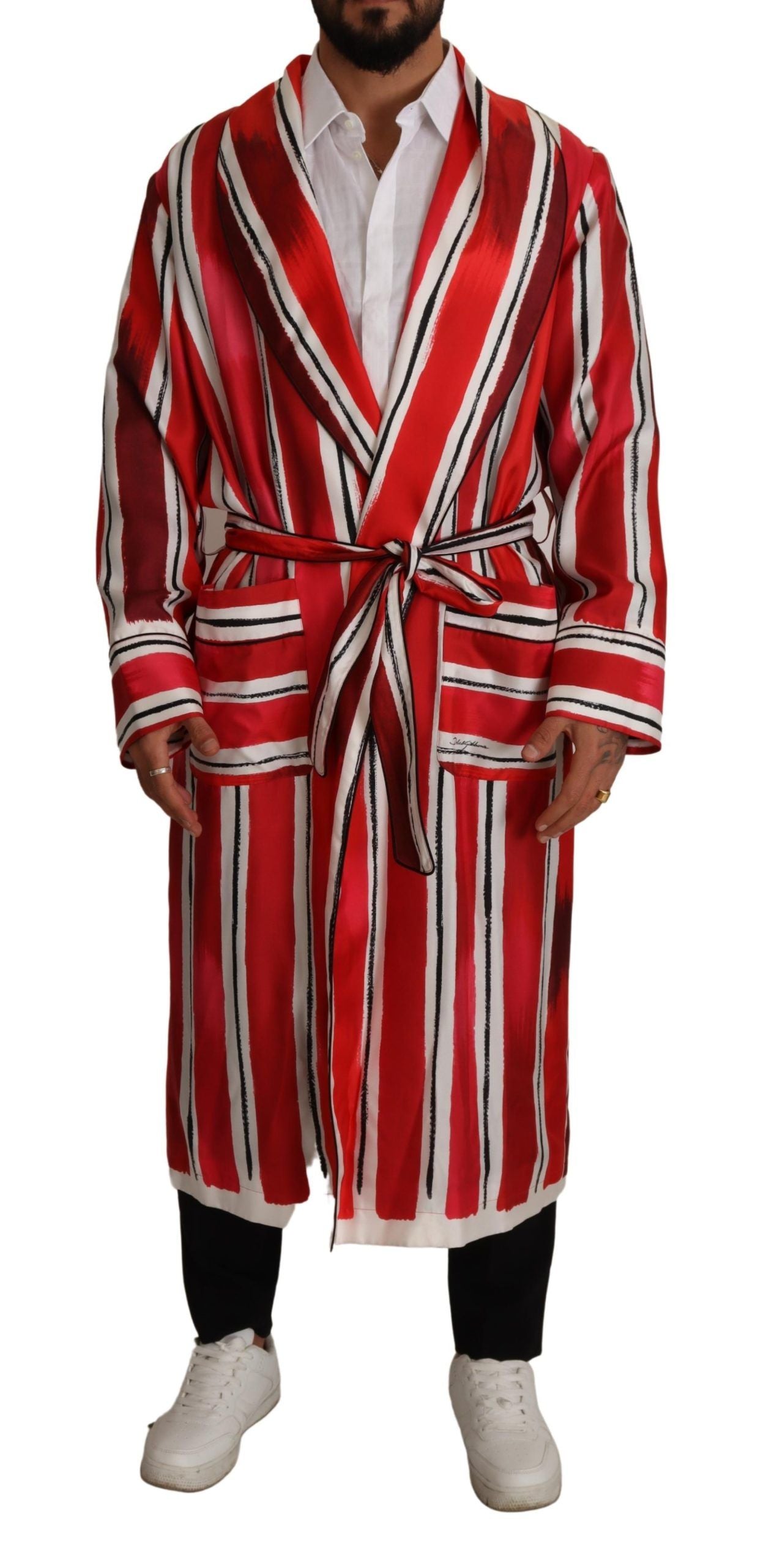 - Chic Striped Silk Sleepwear Robe