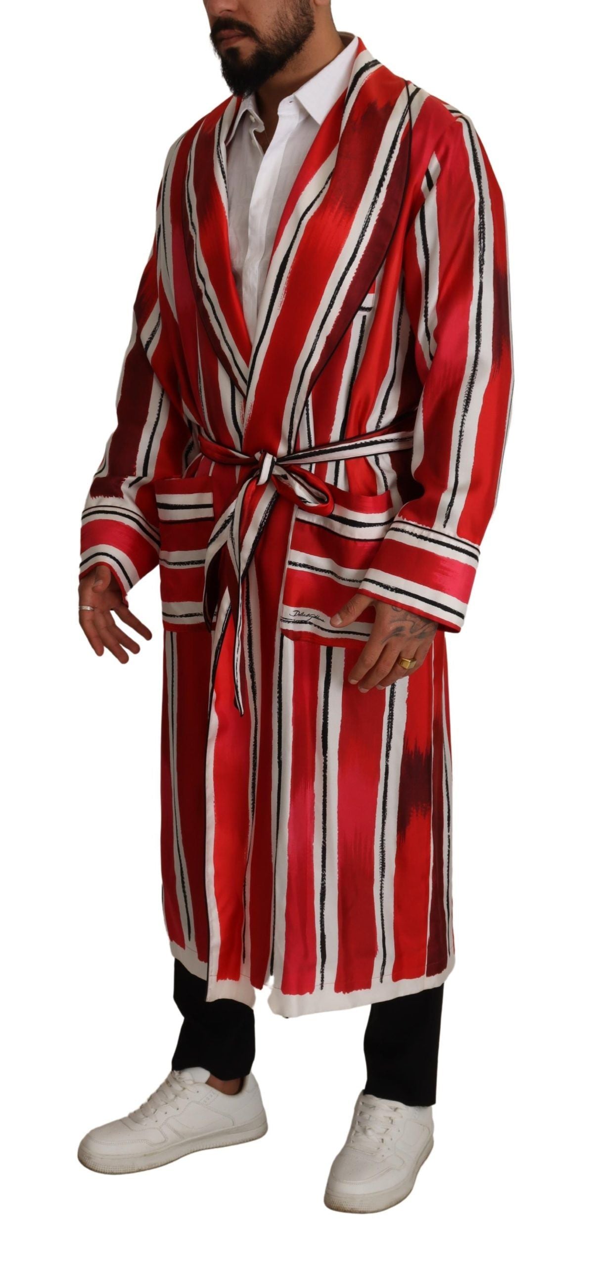 - Chic Striped Silk Sleepwear Robe