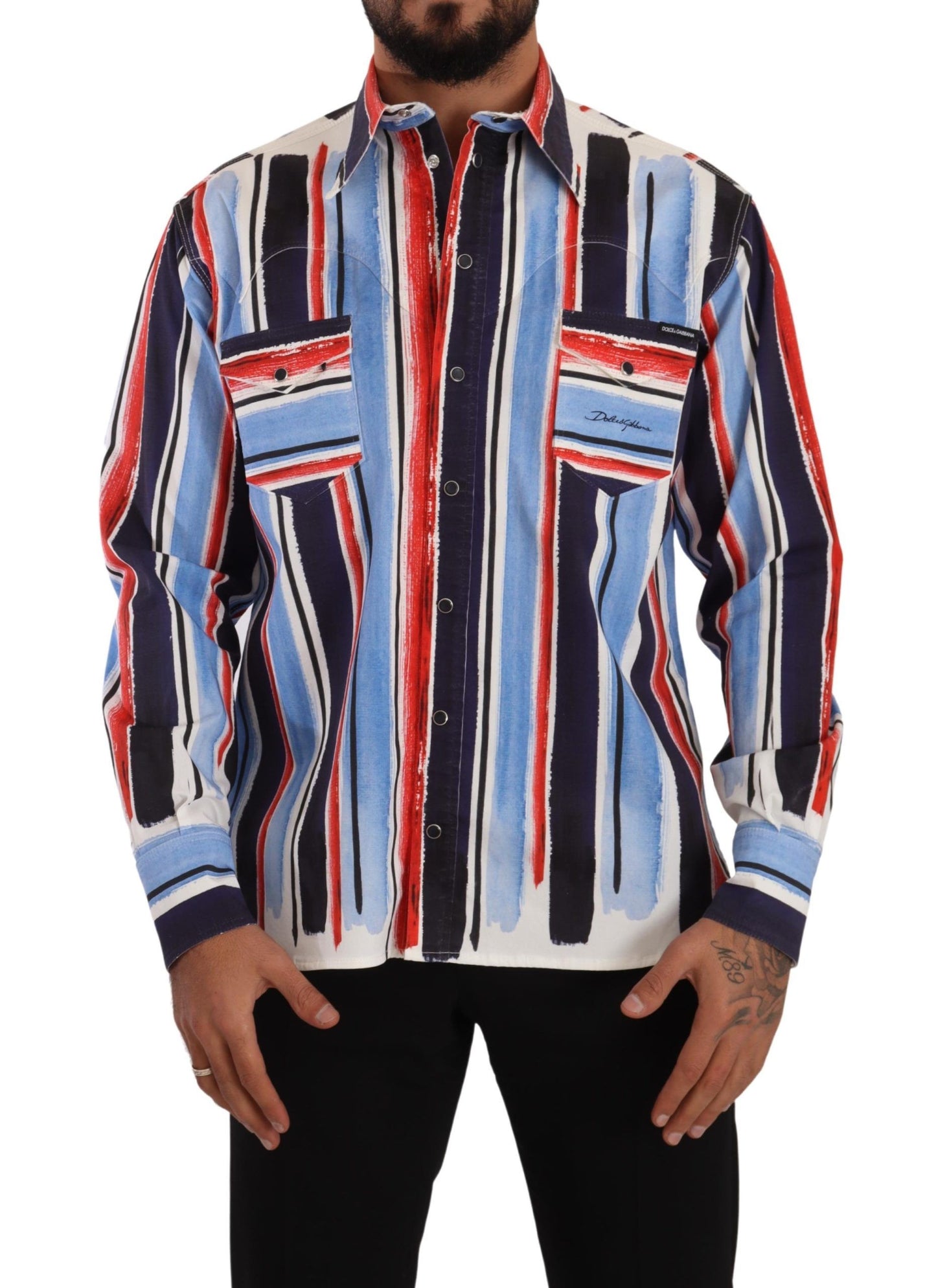 - Elegant Striped Cotton Shirt with Pockets