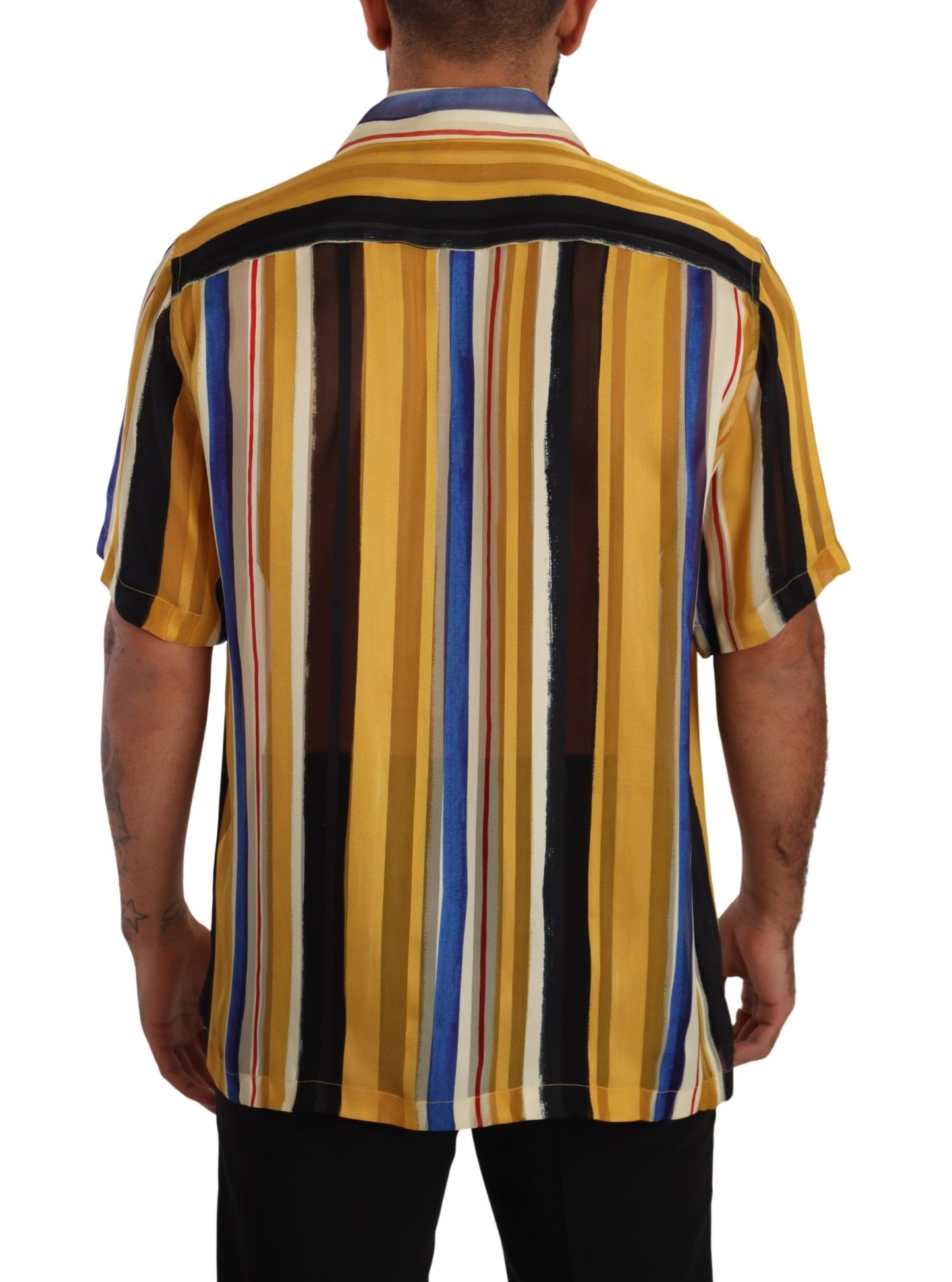 - Yellow Striped Silk-Blend Men's Shirt