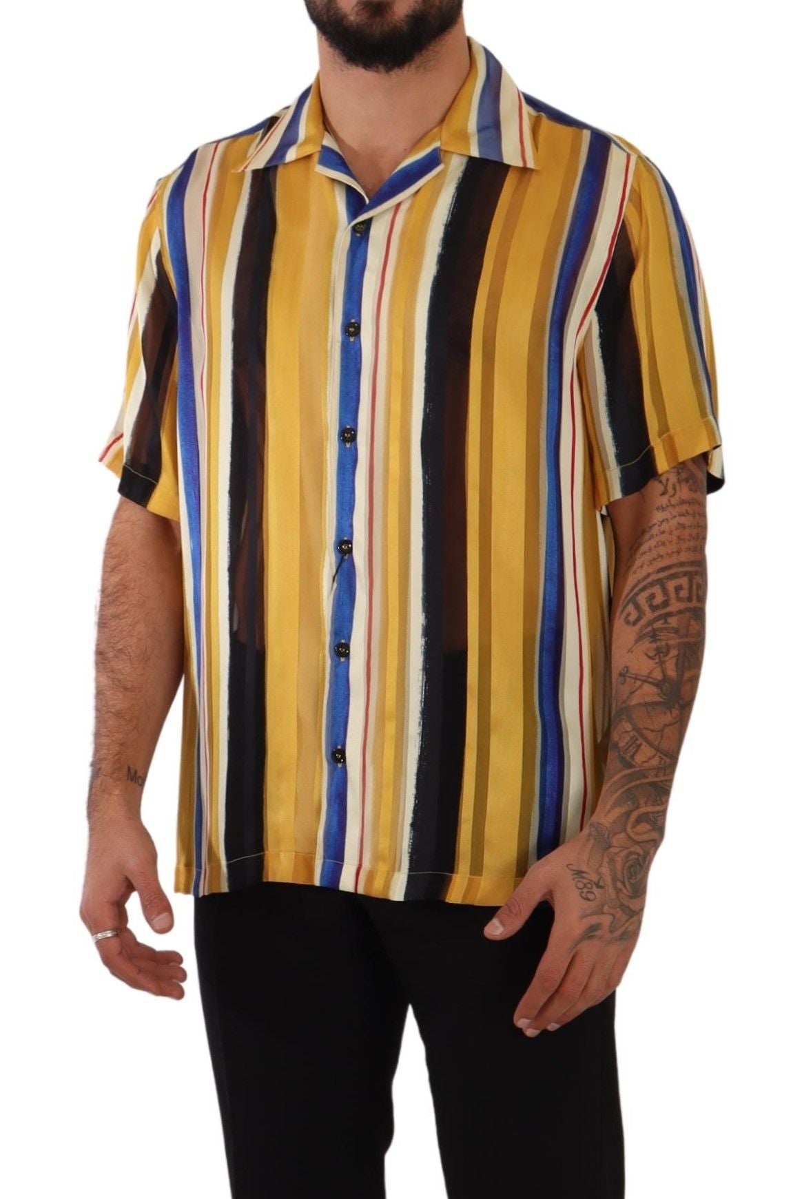 - Yellow Striped Silk-Blend Men's Shirt