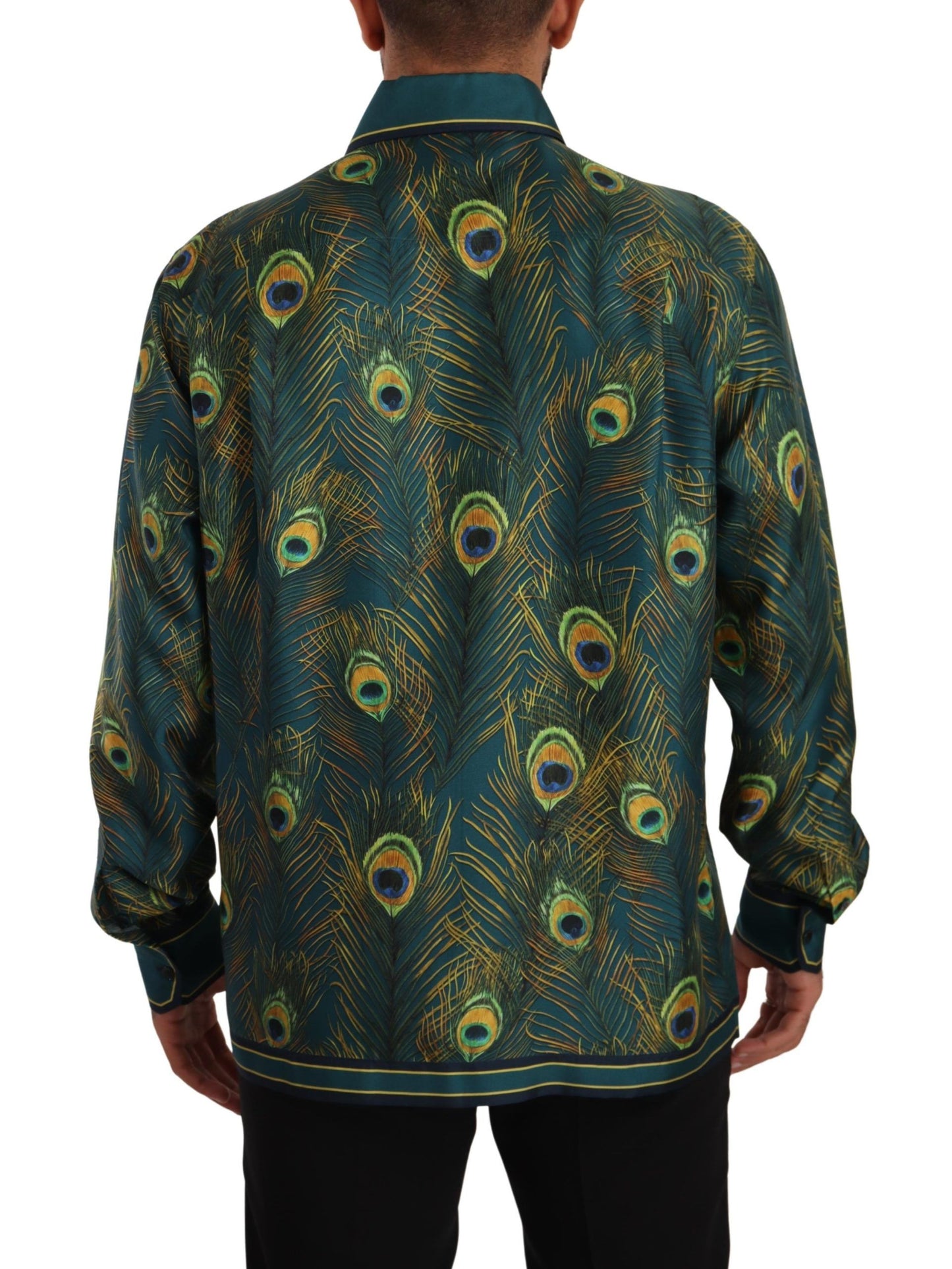 - Peacock Feather Print Silk Shirt