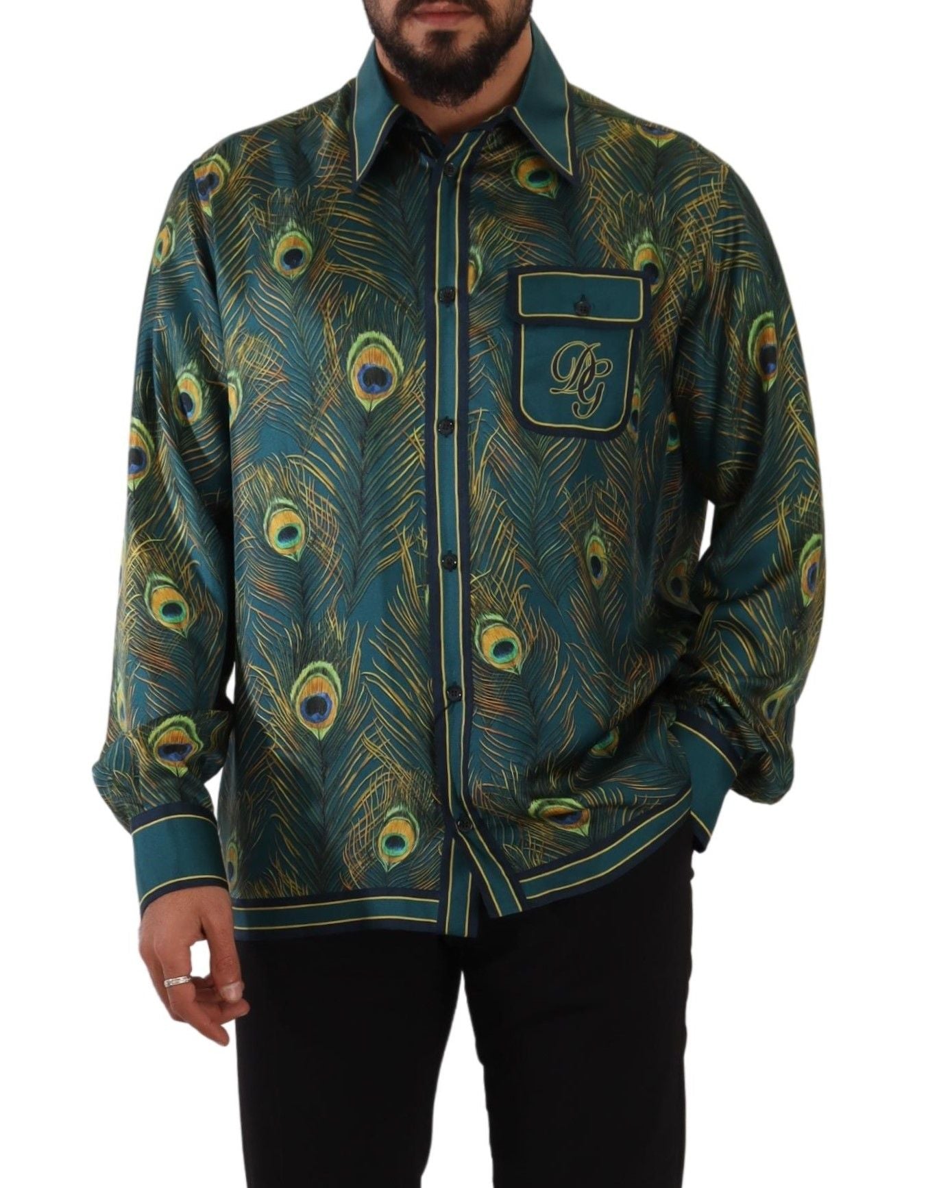 - Peacock Feather Print Silk Shirt