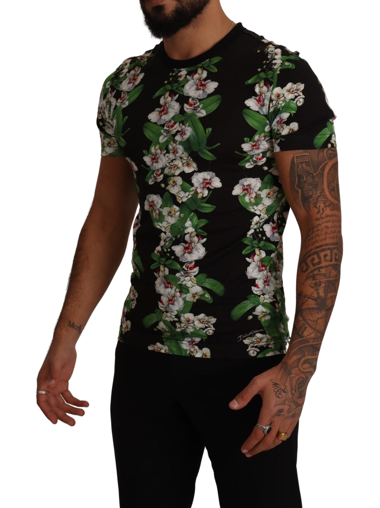 - Elegant Floral Crewneck Tee for Men