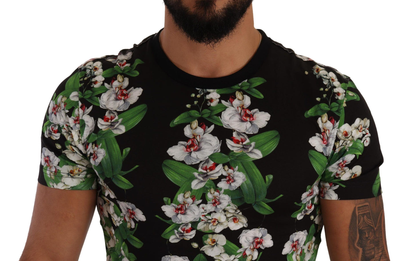 - Elegant Floral Crewneck Tee for Men