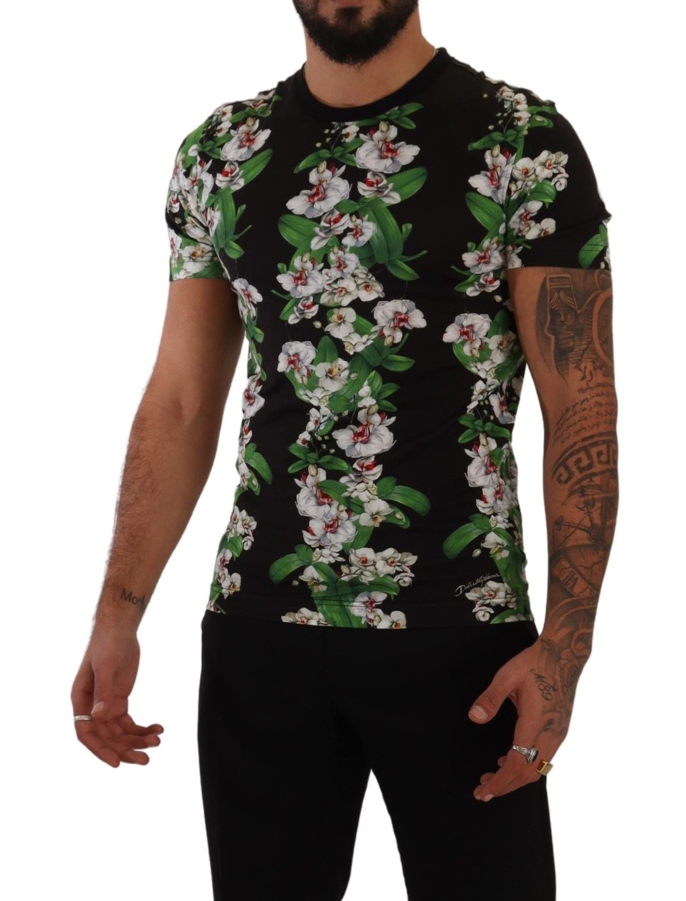 - Elegant Floral Crewneck Tee for Men