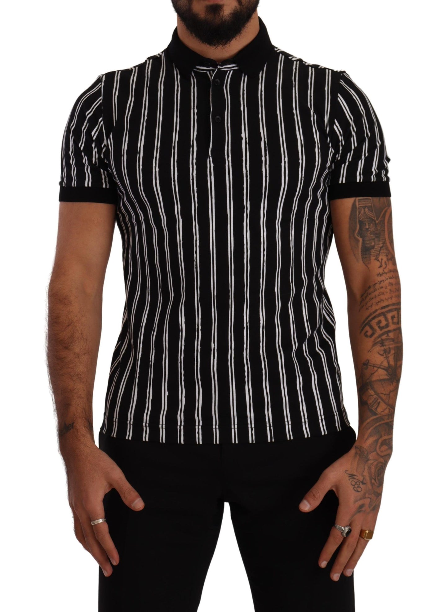 - Elegant Striped Polo T-Shirt in Black
