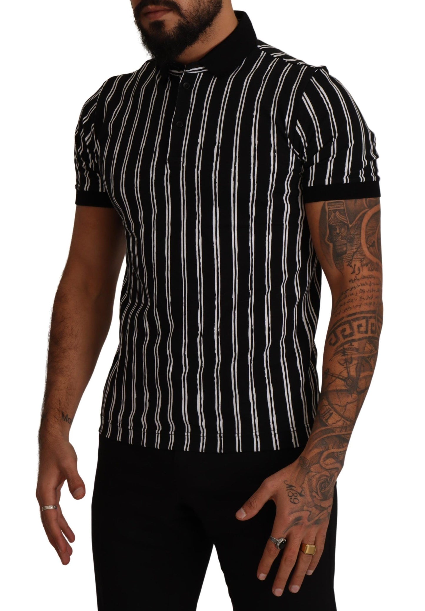 - Elegant Striped Polo T-Shirt in Black