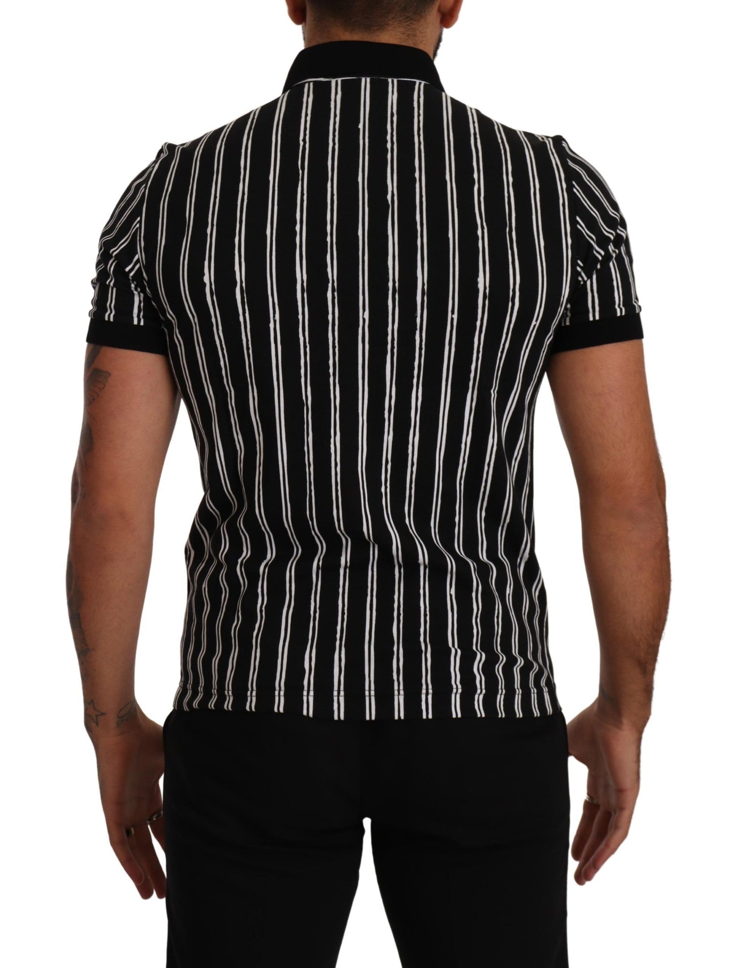 - Elegant Striped Polo T-Shirt in Black