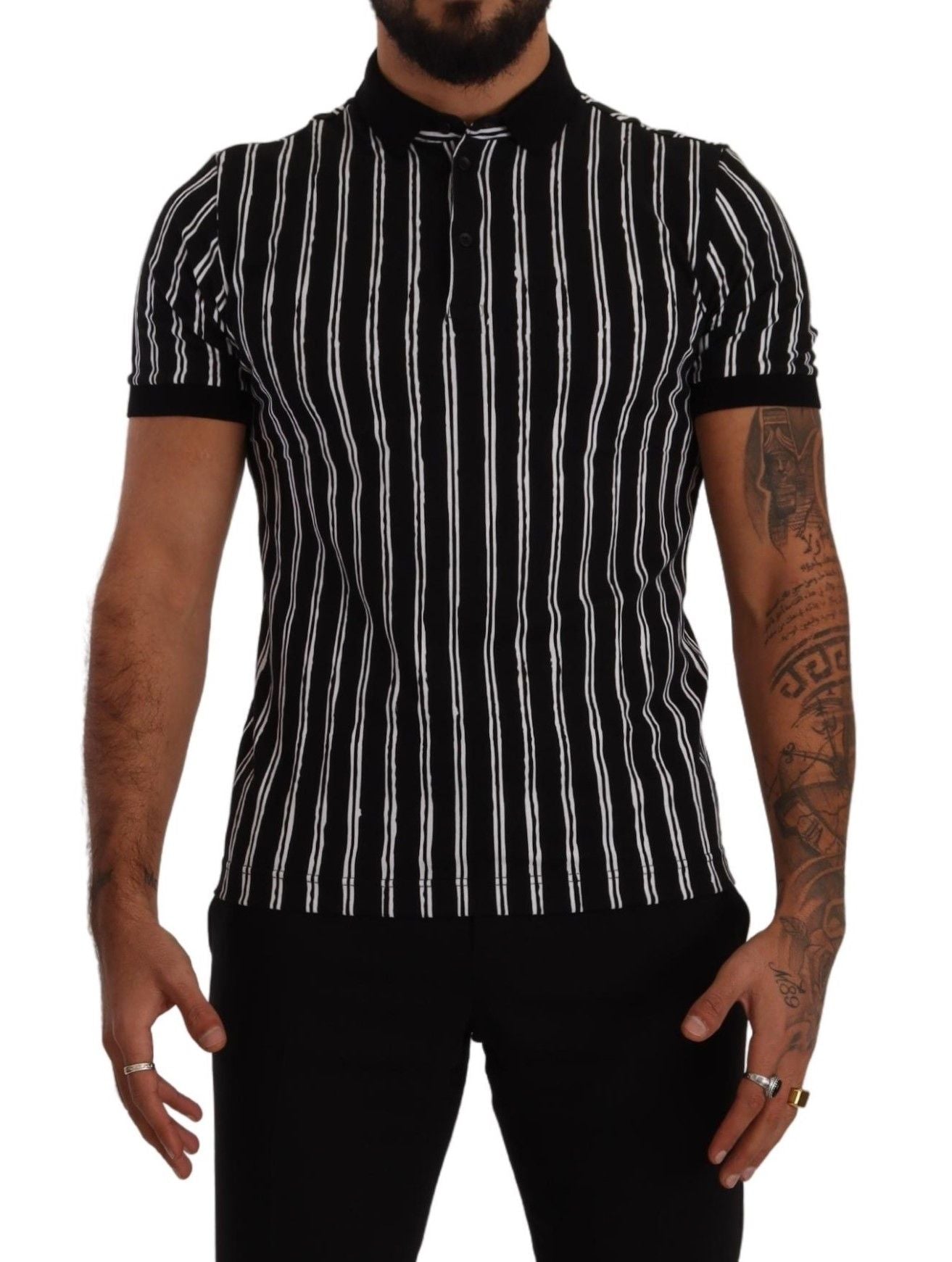 - Elegant Striped Polo T-Shirt in Black