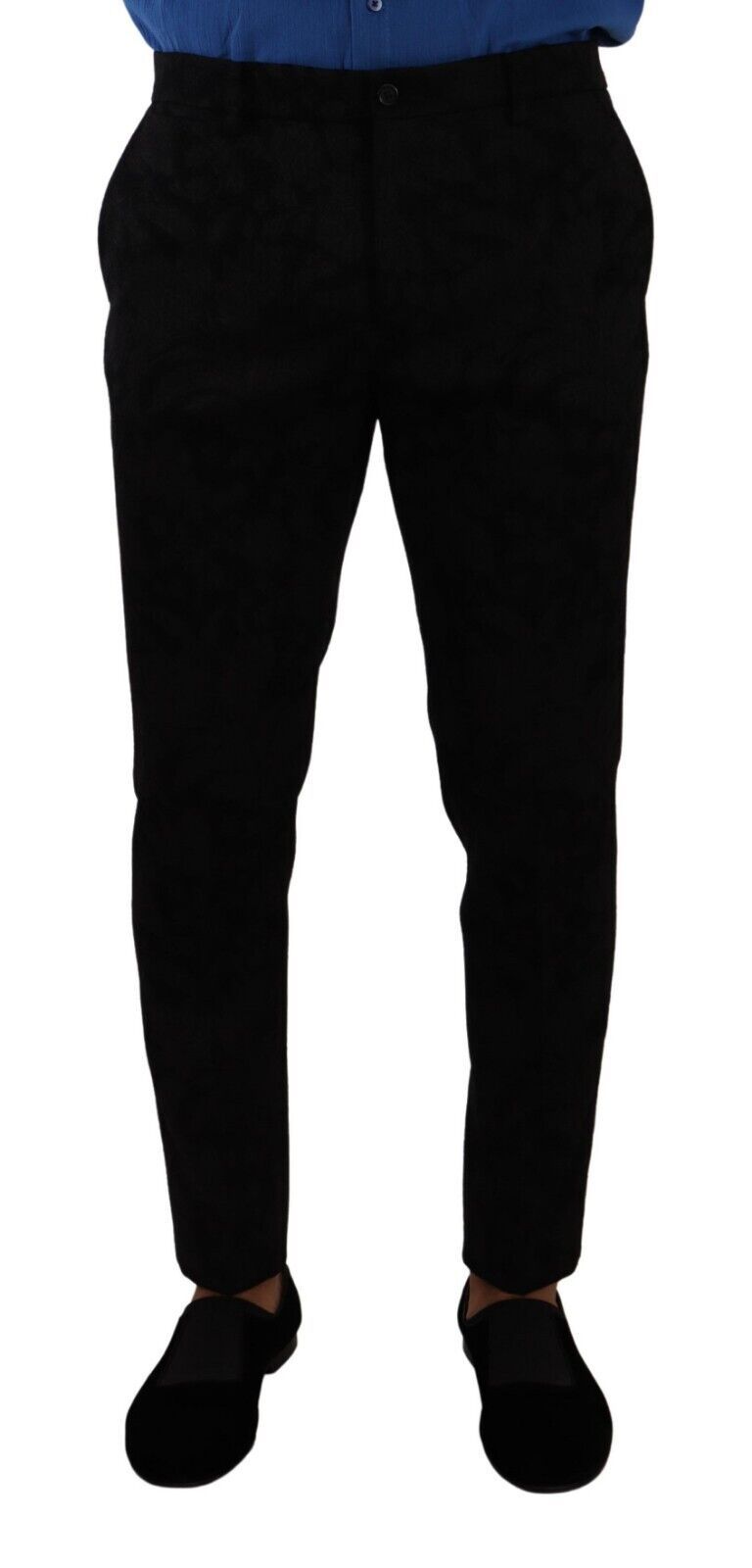 - Elegant Slim Fit Dress Pants in Black Brocade