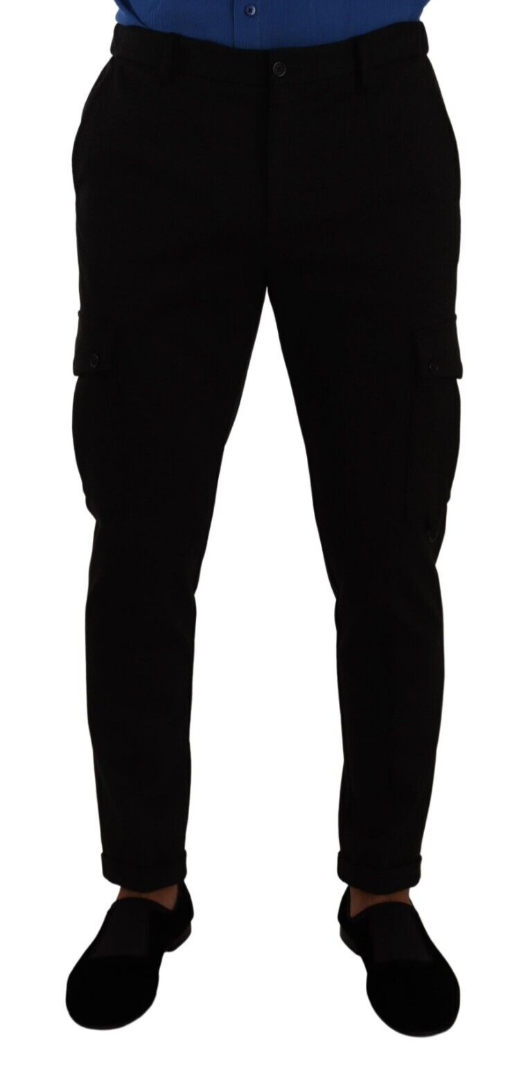 - Elegant Black Slim Fit Cargo Pants