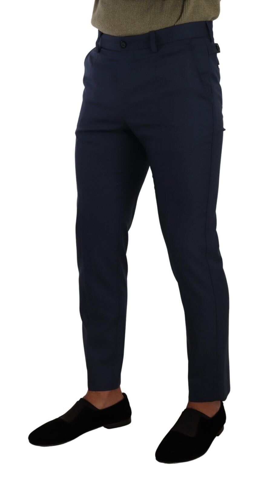 - Elegant Dark Blue Slim-Fit Dress Pants