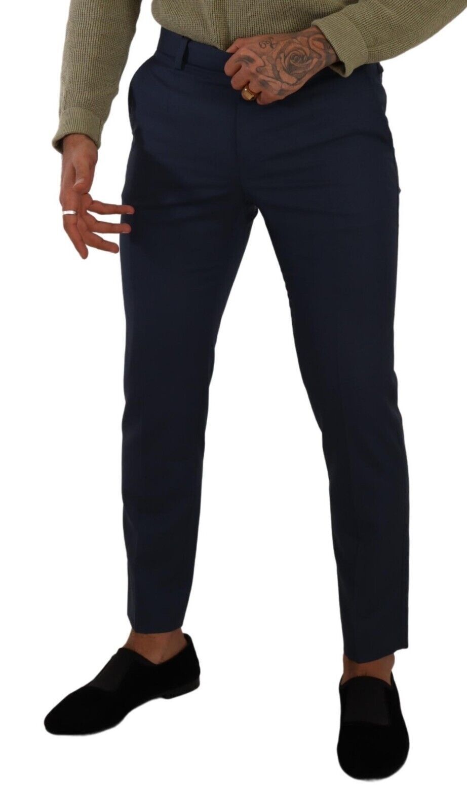 - Elegant Dark Blue Slim-Fit Dress Pants