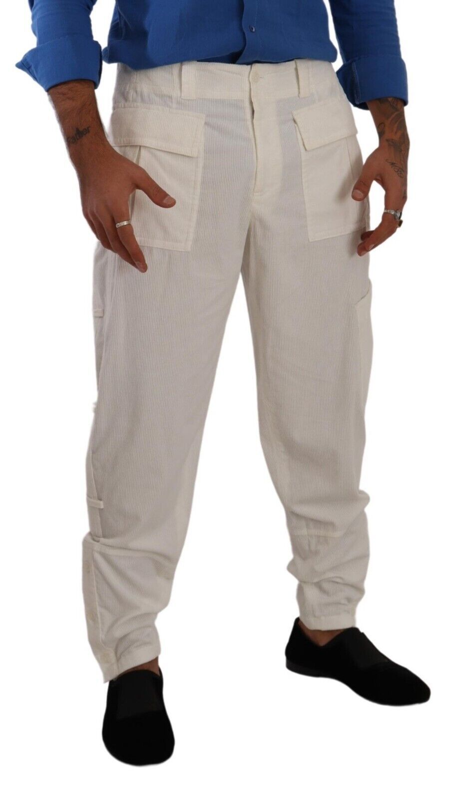 - Elegant Off White Cargo Pants - Regular Fit