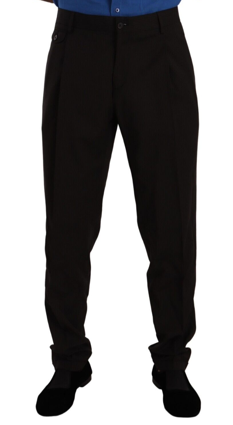 - Elegant Brown Striped Wool Dress Pants