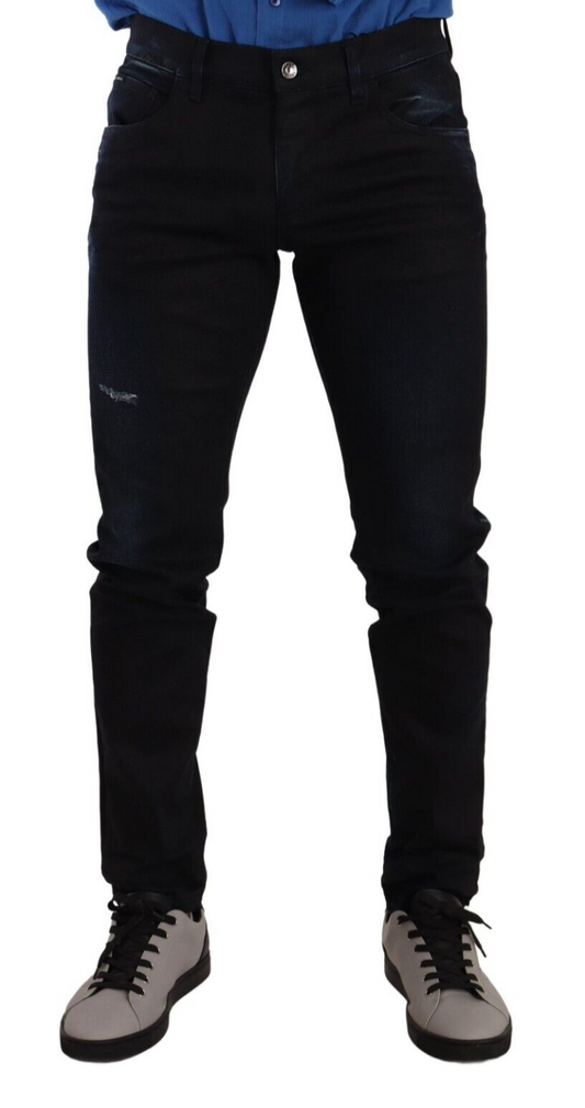 - Elegant Slim Fit Dark Blue Denim Jeans