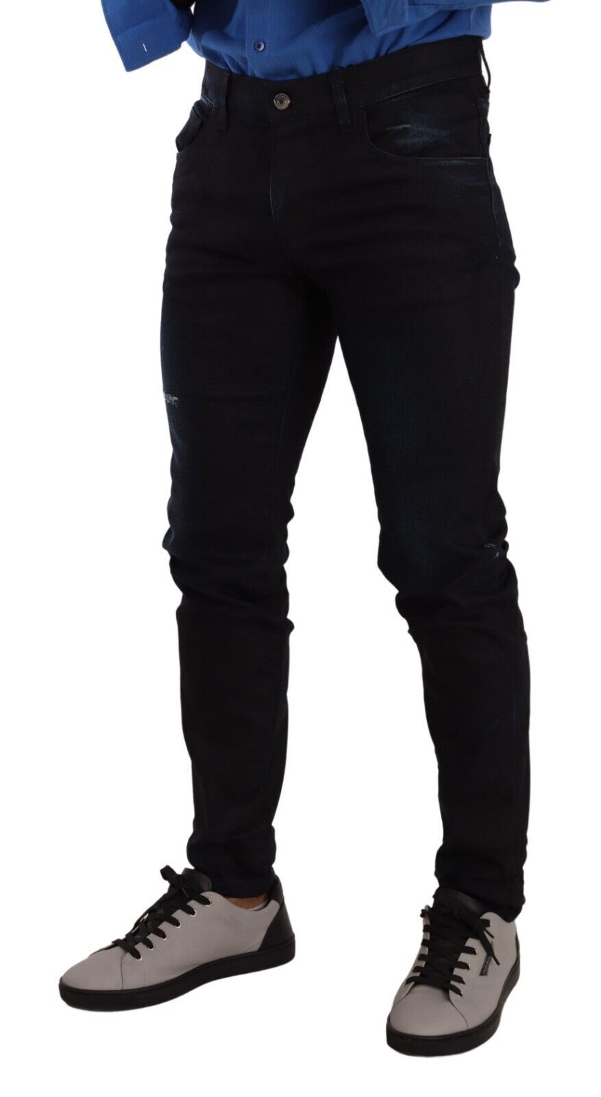 - Elegant Slim Fit Dark Blue Denim Jeans