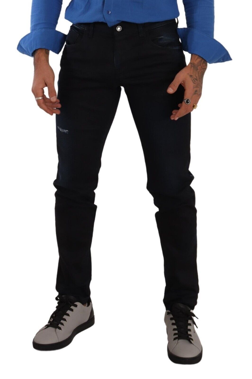 - Elegant Slim Fit Dark Blue Denim Jeans