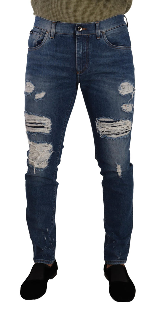 - Elegant Distressed Slim Fit Denim Jeans