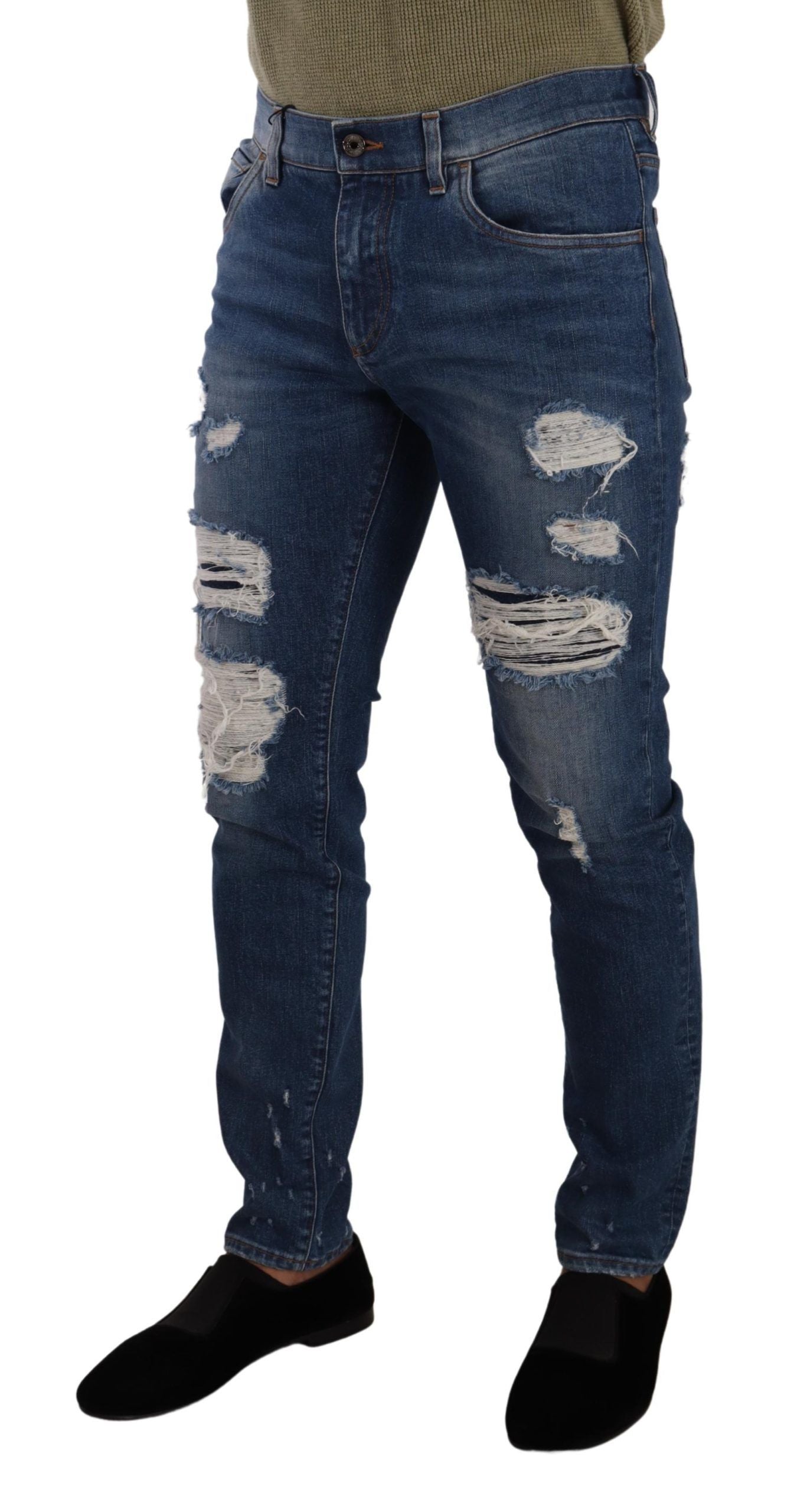 - Elegant Distressed Slim Fit Denim Jeans
