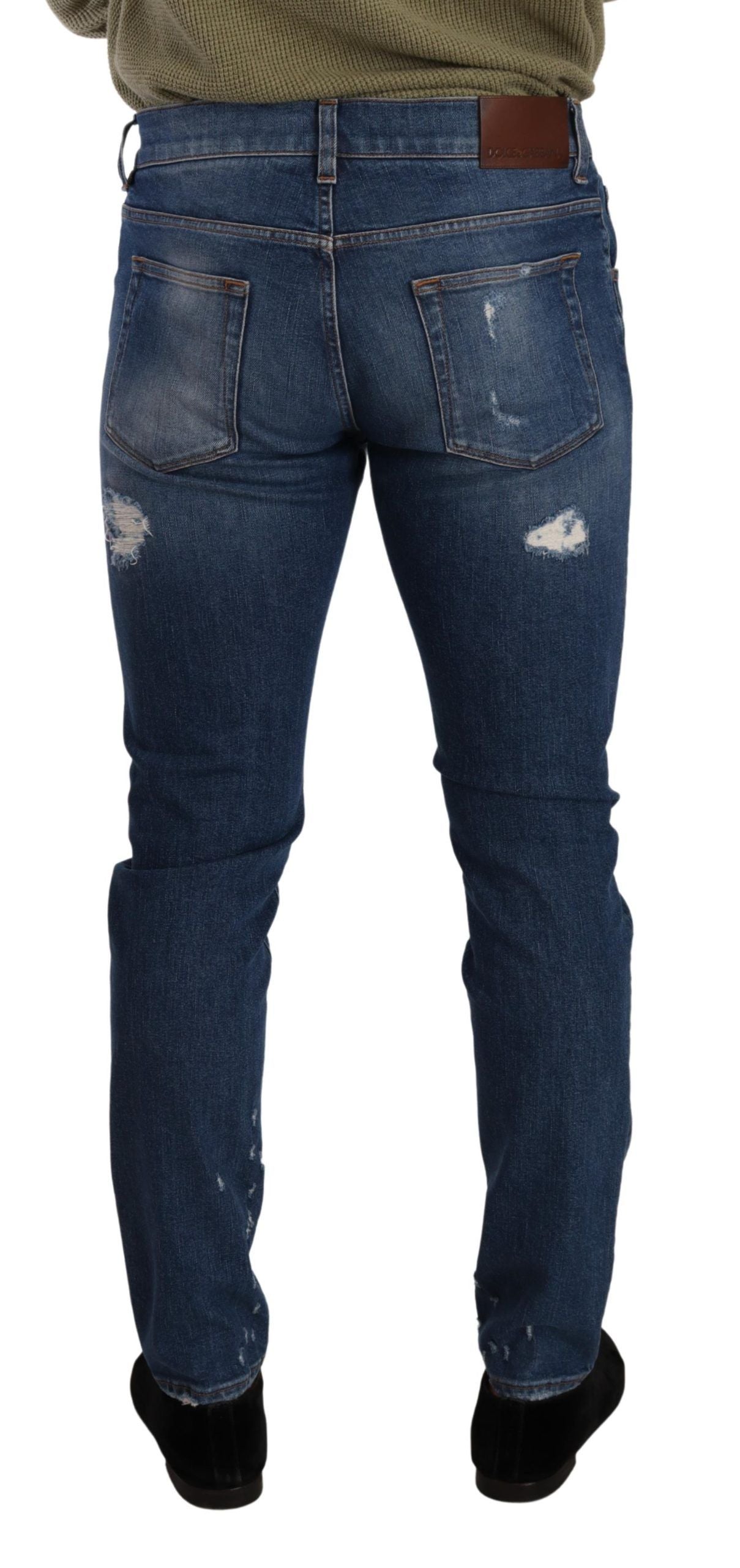 - Elegant Distressed Slim Fit Denim Jeans