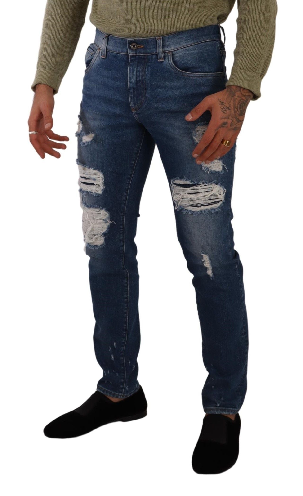 - Elegant Distressed Slim Fit Denim Jeans