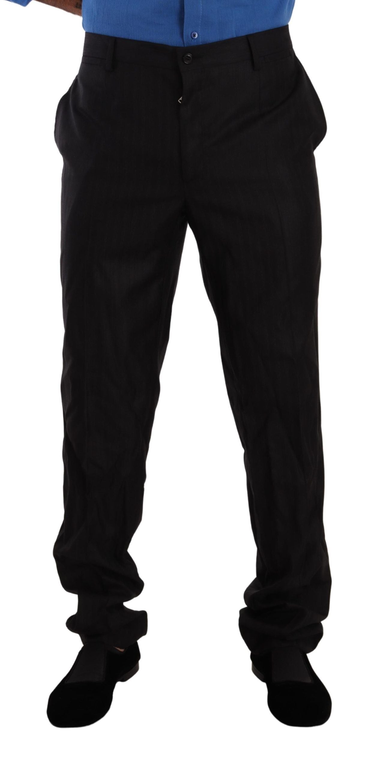 - Elegant Striped Wool-Silk Dress Pants