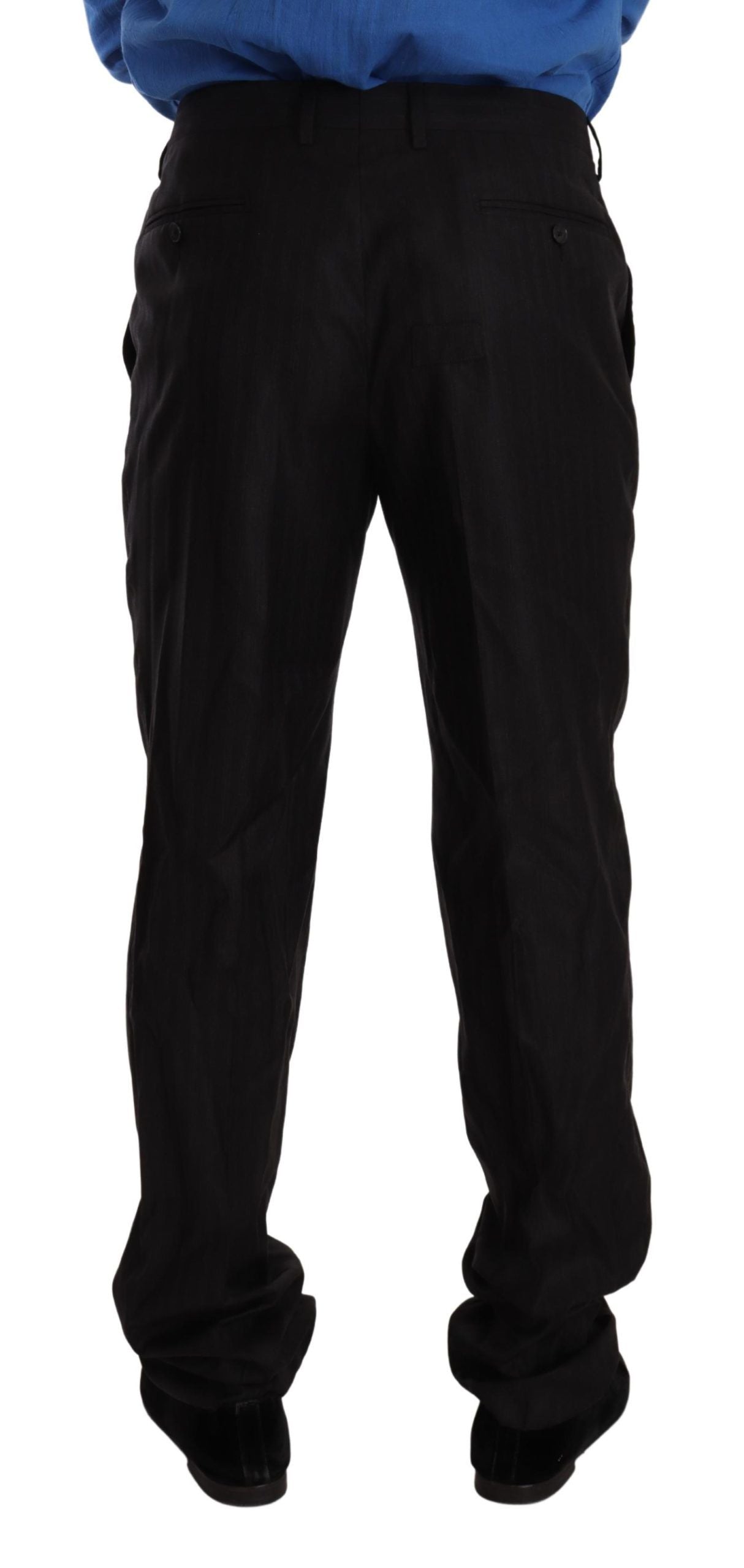 - Elegant Striped Wool-Silk Dress Pants
