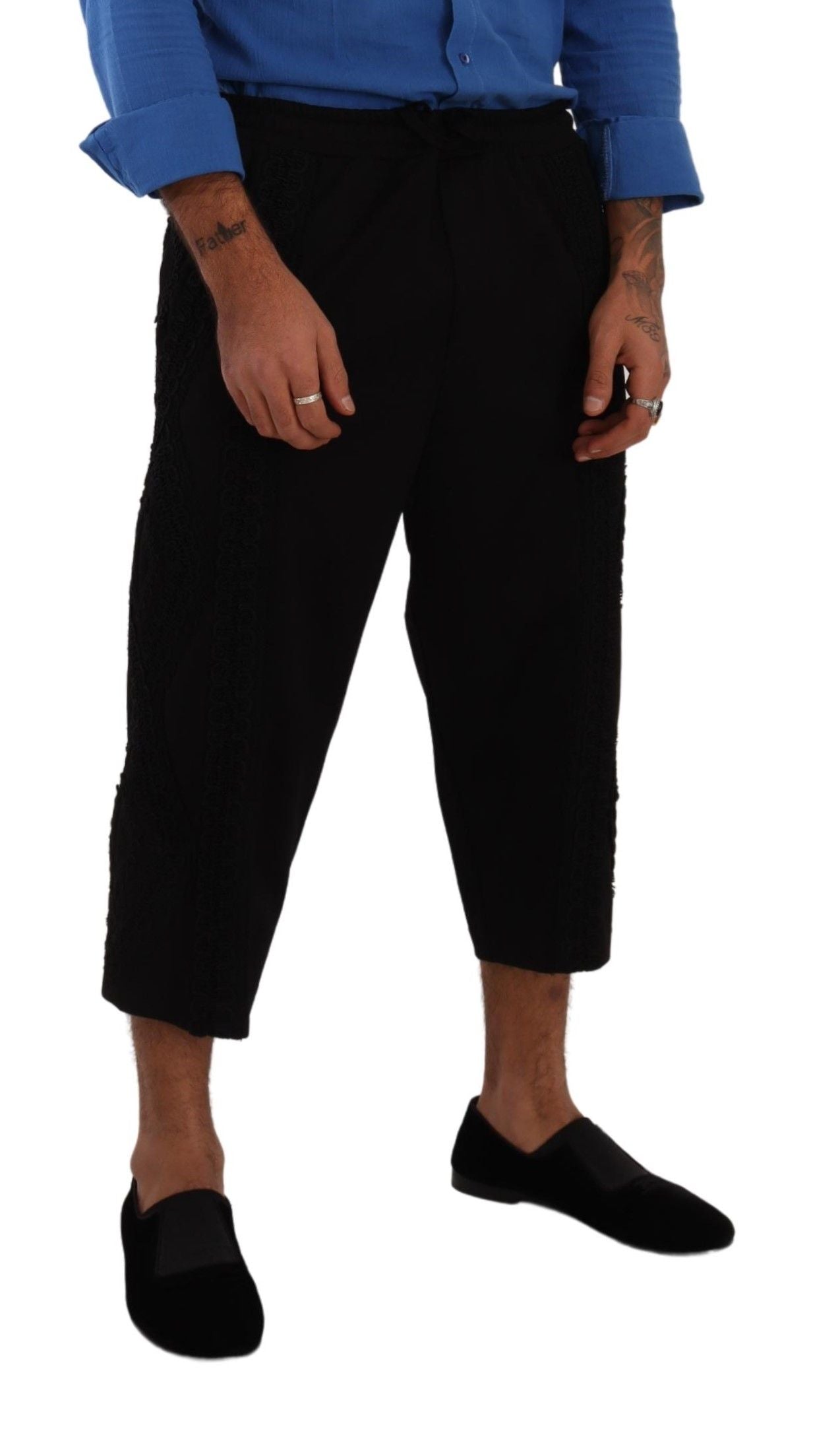 - Elegant Black Cotton Blend Cropped Pants