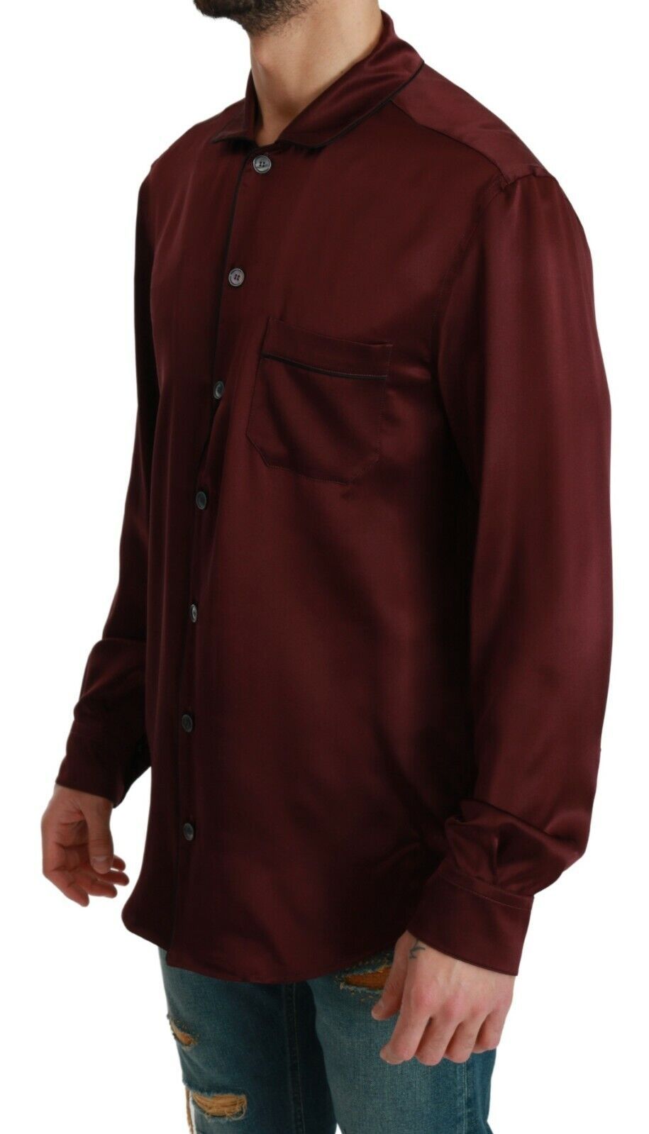 - Bordeaux Silk Pajama-Inspired Shirt